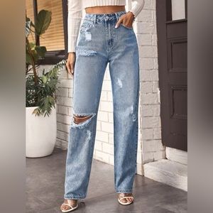 Womens High Waist high rise Ripped distressed Straight Leg Jeans size xs NWOT